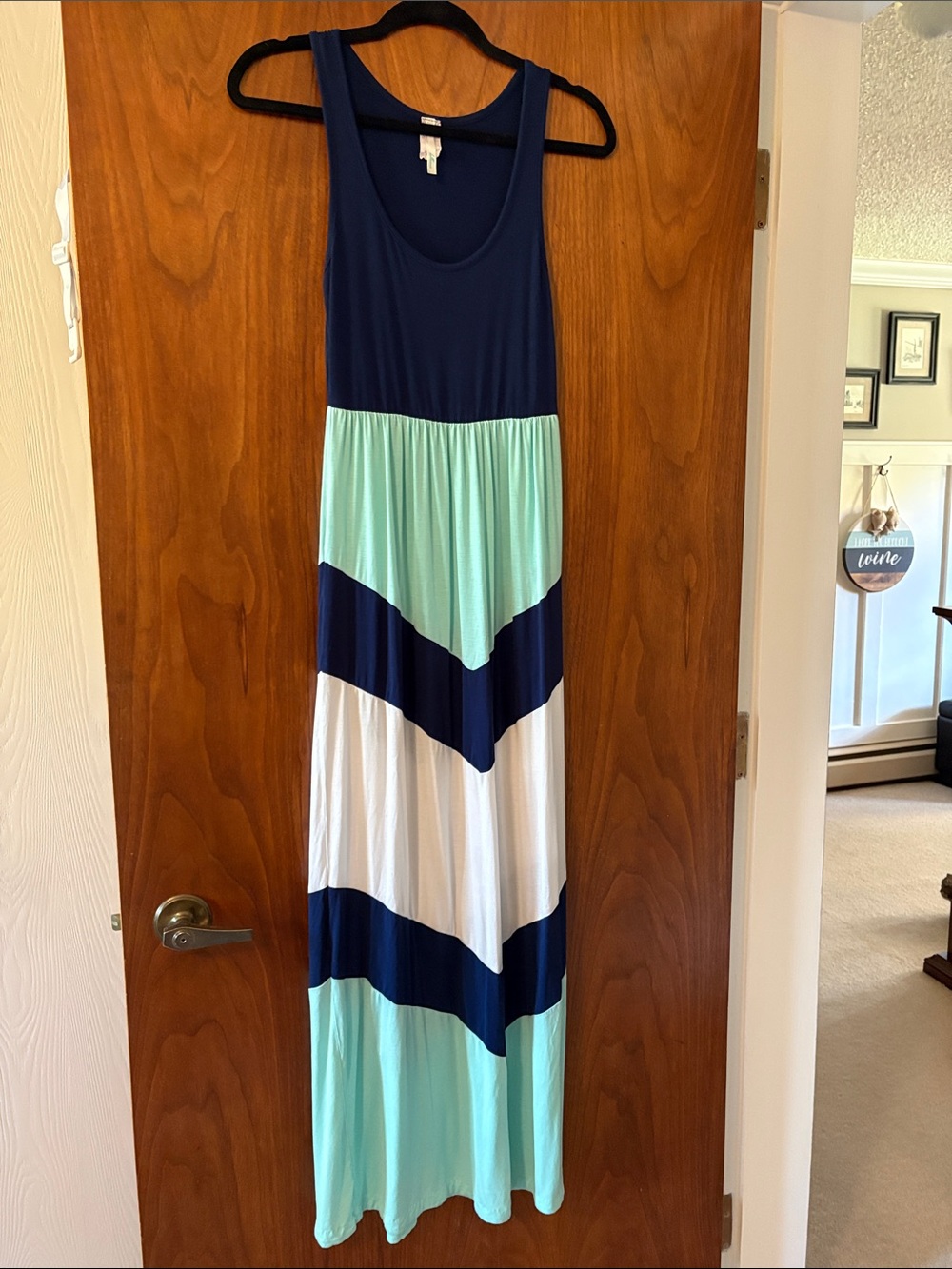 Bellamie Navy, Mint and White Colorblock Maxi Dress